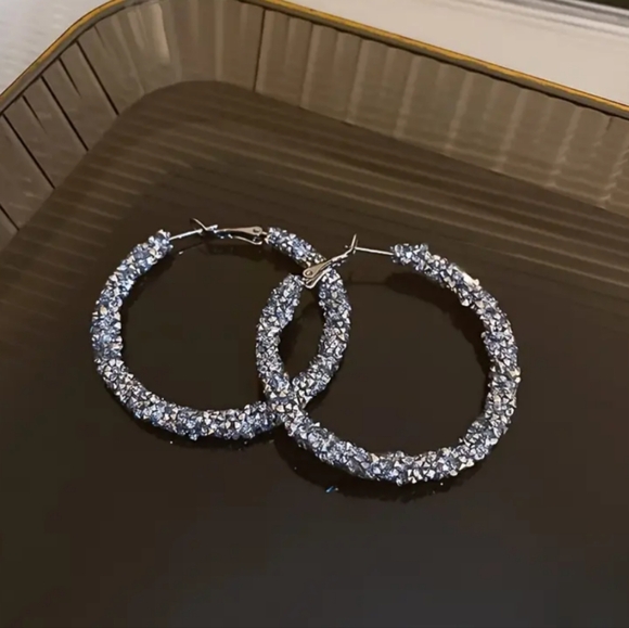 Rhinestone Hoop Earrings - Picture 2 of 3
